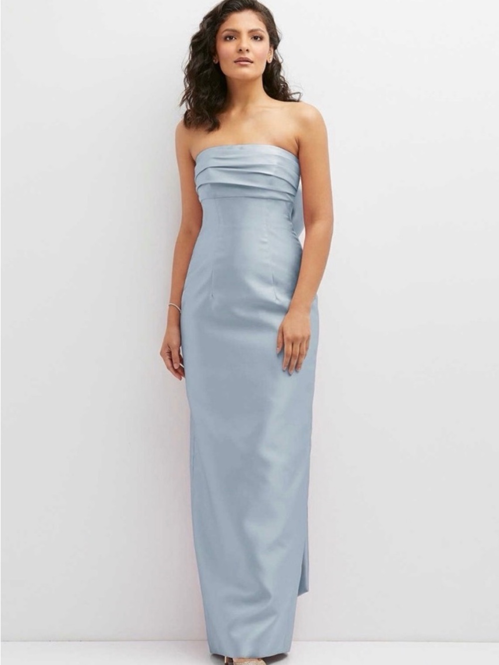 ALFRED SUNG Strapless Gown with Bow Back in Pale Blue